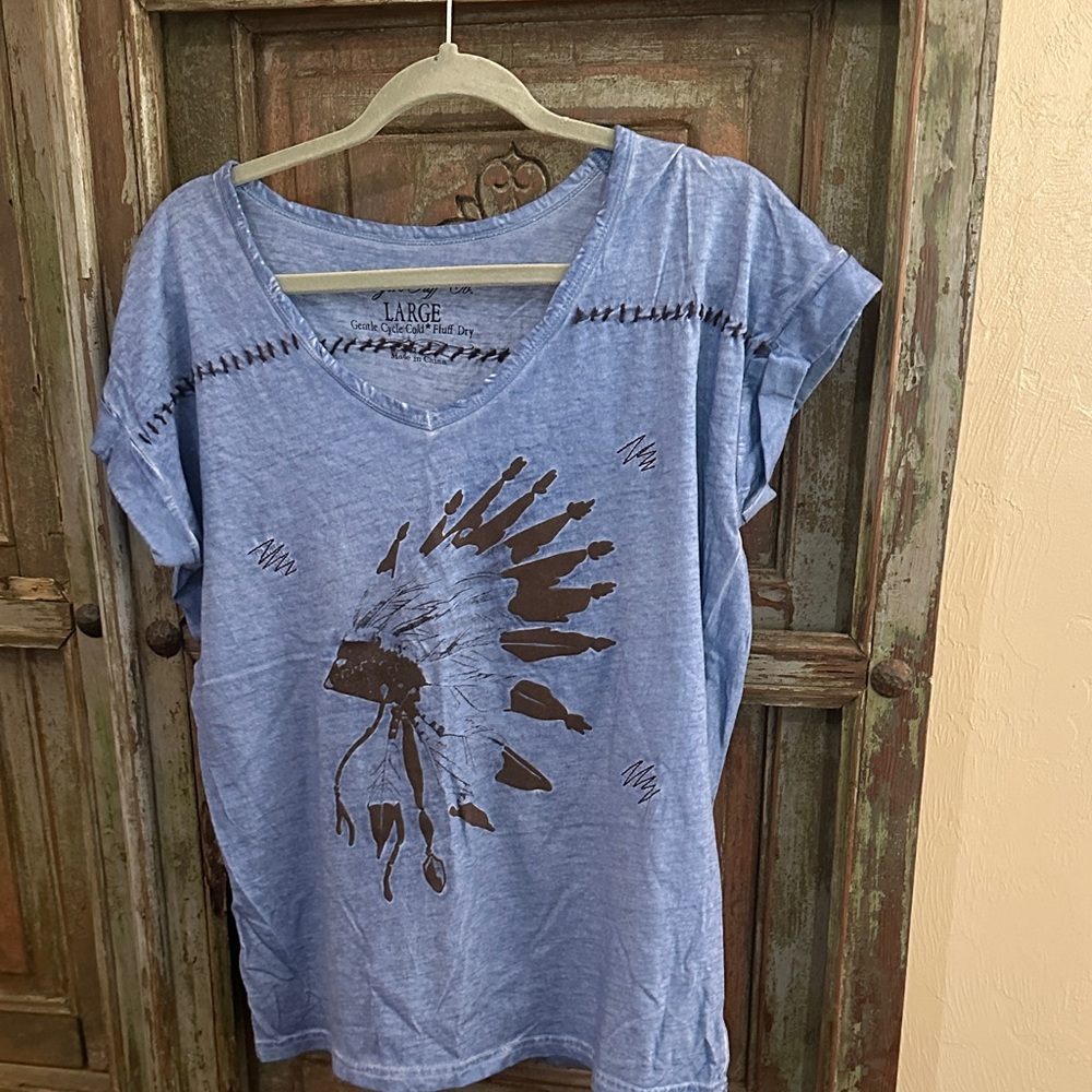 Cowgirl Tuff Blue and Brown Graphic Tee headdress